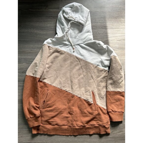 Ampersand Ave Colorblock Hoodie Campground BROWN TAN WHITE Knit Sweatshirt XL - Picture 1 of 7